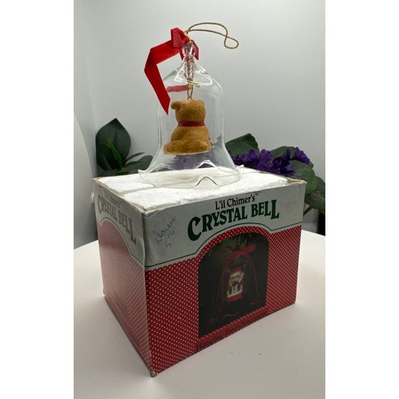Li'l Chimers By Jasco Crystal Bell Ornament With Teddy Bear & Red Ribbon - Picture 4 of 8